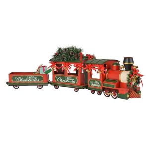 KAR-VONAT-92-001 Karácsonyi fém vonat [92cm x 16cm x 30cm] piros/zöld/arany