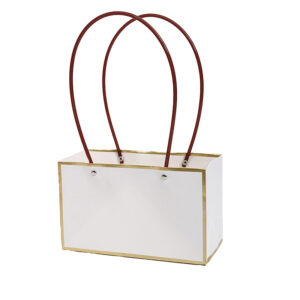 BOX-P8-111 Virágtáska arany szegéllyel - 10 darab/csomag [13,5cm x 22cm x 10,5cm] fehér/arany