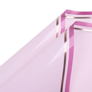 FOL-CD-87-031 Rose gold csíkos szegélyű íves fólia csomagoló - 20 ív/csomag 57cm x 57cm világoslila
