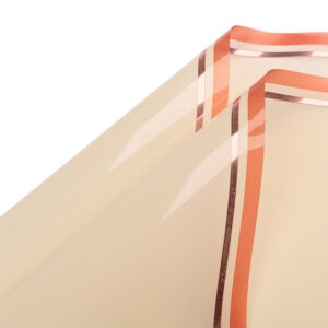 FOL-CD-87-152 Rose gold csíkos szegélyű íves fólia csomagoló - 20 ív/csomag 57cm x 57cm bézs
