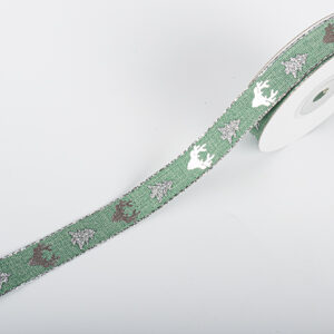 TE-DV054-0050-C005 Dekorációs karácsonyi szalag [16mm x 10m] vintage zöld/ezüst