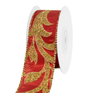 TE-YFC70-0150-G001 Glitter mintás karácsonyi dekor szalag [38mm x 10m] piros/arany