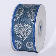 TE-YCJ15-0150-B104 Szíves mintás dekor szalag [38mm x 10m] farmerkék/ezüst