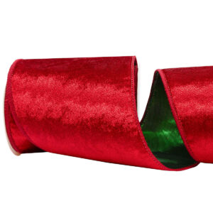 BS-BD-100-001 Bársony szalag drótszélű [100mm x 5m] piros/zöld metál hátoldal