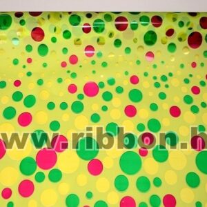 FO-TRANSP-152065-33,22,34 Díszcsomagoló pöttyös mintázatú fólia tekercs [50cm x 10m] zöld/ciklámen