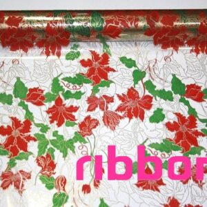 FO-TRANSP-152084-18,34,42 Díszcsomagoló virág mintázatú fólia tekercs [50cm x 10m] piros/zöld