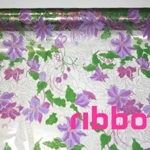 FO-TRANSP-152084-24,22,42 Díszcsomagoló virág mintázatú fólia tekercs [50cm x 10m] lila/zöld