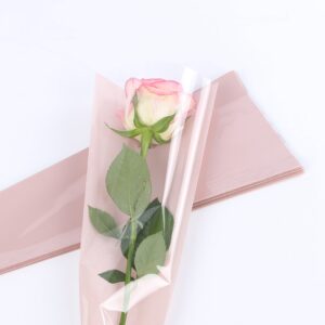 FOL-TAS-02-162 Díszcsomagoló fólia virágtasak - 50 ív/csomag [45cm x 12cm] púder rózsaszín/átlátszó