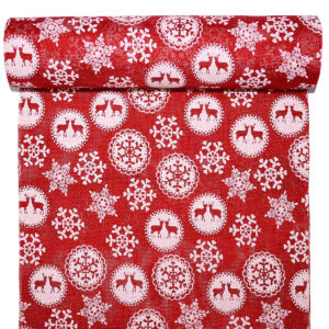 JU-KAR-JK018-28-F Karácsonyi mintás juta anyag [28cm x 5m] piros/fehér