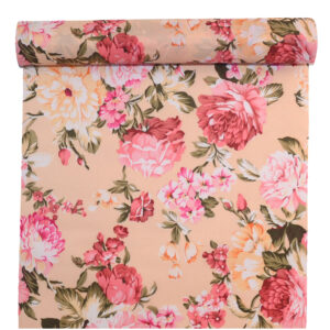 TAFT-DA-JK029-28-E Virág mintás textil anyag [28cm x 5m] sötét krém/korall/zöld