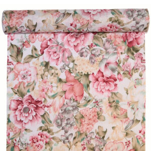 TAFT-JK11-28-9 Virág mintás textil anyag [28cm x 5m] vintage rózsaszín/zöld/fehér