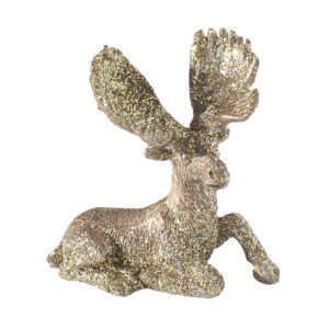 KAR-POLYR-CK516-J1271-glitter szarvas karácsonyi polyresin figura 5,5cm x 3,5cm x 6,5cm pasztell arany/ezüst