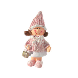 KAR-POLYR-CK516-J1290-baba karácsonyi polyresin figura 3cm x 3cm x 6cm rózsaszín/fehér/arany