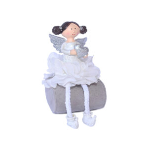 KAR-POLYR-CK516-J1241-angyal karácsonyi polyresin figura 5,5 x 6 x 8,5 cm fehér/ezüst