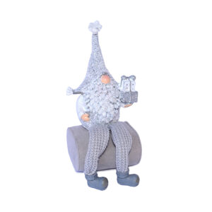 KAR-POLYR-CK516-J1112-lógó lábú manó karácsonyi polyresin figura 8,5 x 5,5 x 12,5cm fehér/ezüst