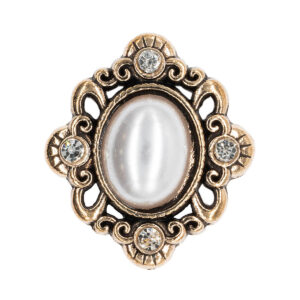 KI-BKG-18-073 Vintage díszítő bross gyönggyel - 10db /csomag [18mm x 20mm] fehér/antik arany