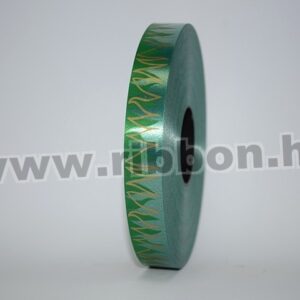 MU-2-111115-35,42 Dekorációs műanyag lángnyelv mintás díszkötöző szalag [2cm x 100m] sötétzöld/arany