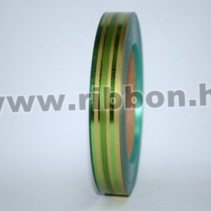 MU-2MEM-115085-34,35,42 Dekorációs műanyag metál csíkos mintázatú szalag [2cm x 50y] zöld/arany