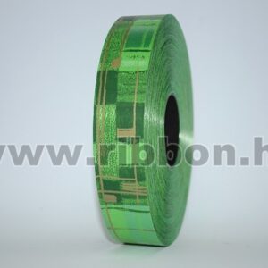 MU-3-111057-35,42 Dekorációs műanyag kockás mintázatú kötöző szalag [3cm x 100m] sötétzöld/arany