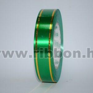 MU-3A-112069-78 Dekorációs műanyag lézer aranycsíkos szalag [3cm x 50y] középzöld