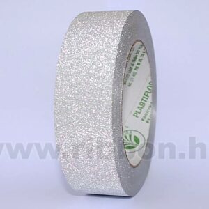 MU-3T-88118801-03 Dekorációs műanyag Tiffany lézer metál szalag [3cm x 25y] ezüst