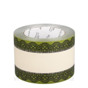 MU-8-113297-04,36,45 Dekorációs műanyag gyász mintás szalag [8cm x 50y] krém/mohazöld/fekete