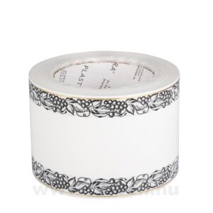 MU-8A-113349-01,45 Dekorációs műanyag gyász mintás aranycsíkos szalag [8cm x 50y] fehér/fekete