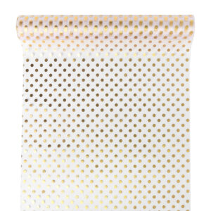 OA-POTTYMETAL-OP-28-073,014 Pöttyös organza anyag [28cm x 5m] fehér/arany