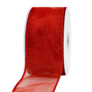 OS-AM311D-0150-001 Organza szalag drótos széllel  [38mm x 10m] piros