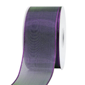 OS-AY352-0150-A185 Organza szalag drótos [38mm x 10m] színjátszó zöld/lila