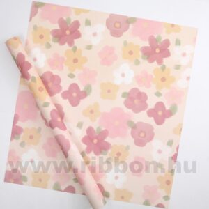PAP-VF-243 Virágmintás íves papír csomagoló- 20 ív/csomag [52cm x 58cm] krém/vintage rózsaszín