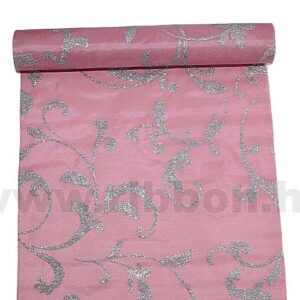 SZAT-GL-28-Y20-217 Glitter barokk inda mintás szatén anyag [28cm x 5m] mályva/ezüst