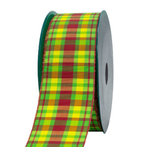 TE-225245M-40mm-07/22/33 Kockás mintázatú dekor szalag [40mm x 10m] citrom/ciklámen/zöld