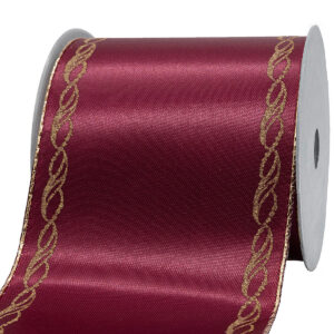 TE-226064-10cm-21/42 Dekorációs szalag gyász mintás [10cm x 10m] bordó/arany