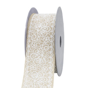 TE-272005M-40mm-06/01 Dekorációs szalag [4cm x 4,55m] natúr/fehér