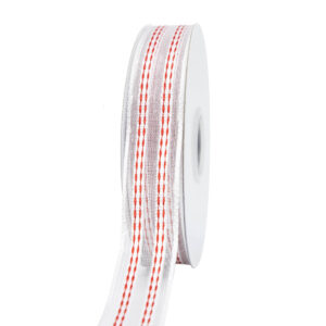 TE-AX735-0050-C001 Dekorációs szalag [16mm x 10m] fehér/piros