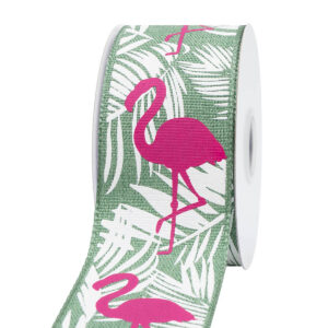 TE-DW569-0150-C001 Dekorációs szalag flamingó [38mm x 10m] vintage zöld/pink/fehér