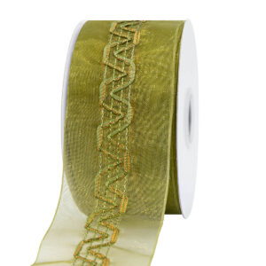 TE-JW372-0150-A179 Dekorációs szalag  [38mm x 10m] mohazöld/bronz