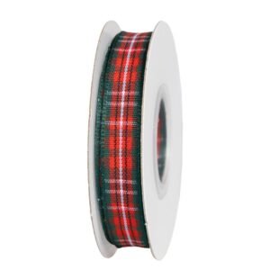 TE-KKB-10-055 Skót kockás karácsonyi szalag [10mm x 10m] sötétzöld/piros/fehér