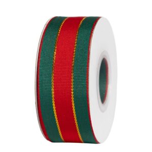 TE-KKC-25-625 Karácsonyi aranycsí­kos szalag [25mm x 10m] sötétzöld/piros/arany