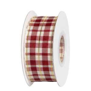 TE-KKL-25-110 Kockás karácsonyi szalag [25mm x 10m] bordó/fekete/krém