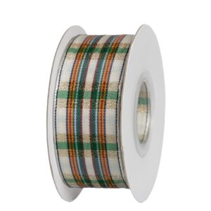 TE-KKV-25-108 Aranyozott kockás szalag [25mm x 10m] ekrü/narancs/sötétzöld/arany