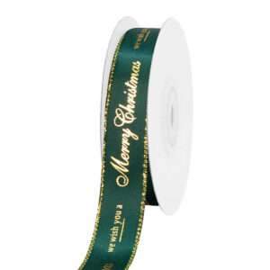 TE-MCH-16-625,014 Karácsonyi dekor szalag feliratos [16mm x 9,1m] sötétzöld/arany