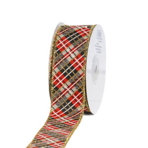 TE-YAA386-0150-G001 Kockás mintás karácsonyi szalag [38mm x 10m] krém/piros/fekete/arany