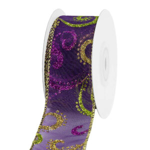 TE-YAP38-0150-G004 Glitter mintás organza szalag [38mm x 10m] lila/zöld