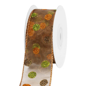 TE-YAT40-0150-C005 Glitter pöttyös organza szalag [38mm x 10m] bronz