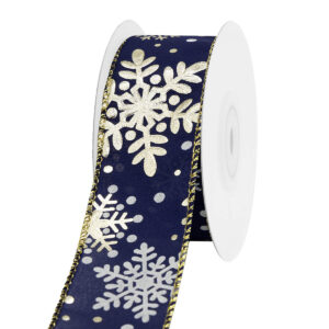 TE-YCB97-0150-G009 Karácsonyi hópehely mintás dekor szalag [38mm x 10m] navy kék/arany
