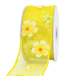 TE-YCH13D-0150-013 Virág mintás organza szalag [38mm x 10m] citrom