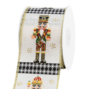 TE-YEA477-0250-G001 Diótörő mintás karácsonyi szalag [64mm x 10m] ekrü/fekete/arany
