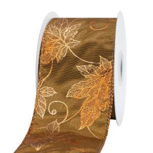 TE-YEJ61-0250-C003 Őszi levélmintás dekor szalag [64mm x 10m] barna/bronz